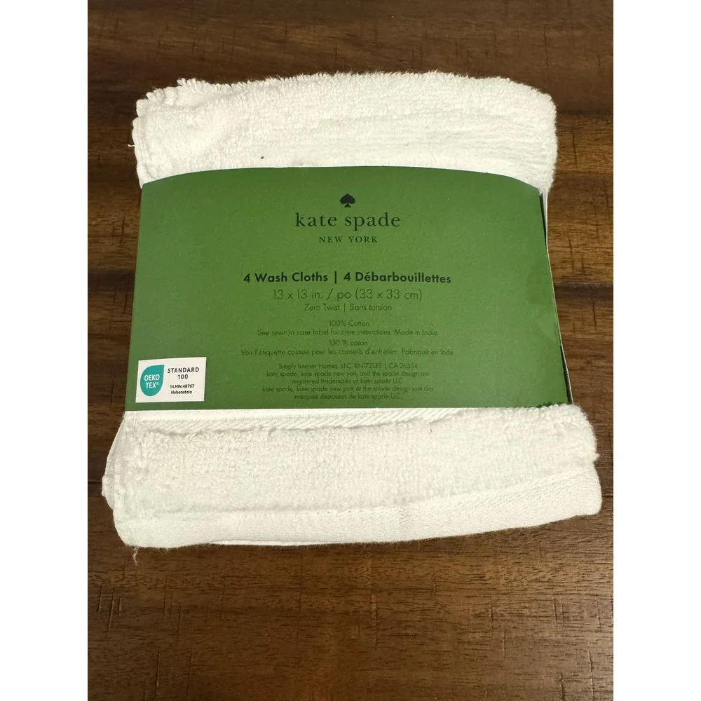 Kate Spade New York Set of 4 Wash Cloths 100% Cotton White 13